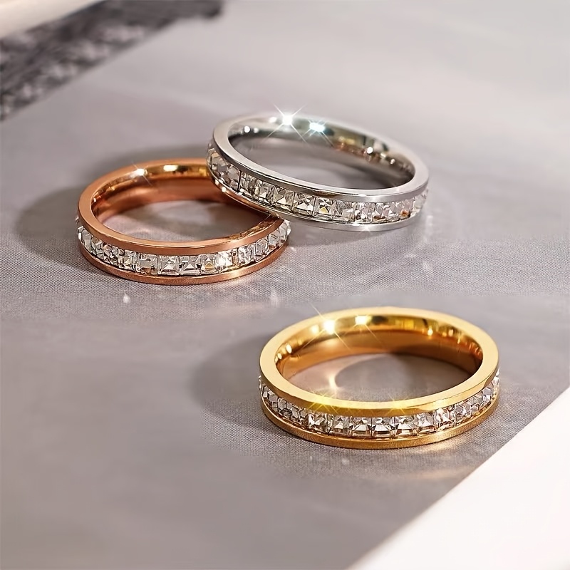 TEMU 3pcs Elegant Stainless Steel Rings, Perfect Engagement Or Wedding Gift, Valentine's Day Gift, For , Wedding Jewelry