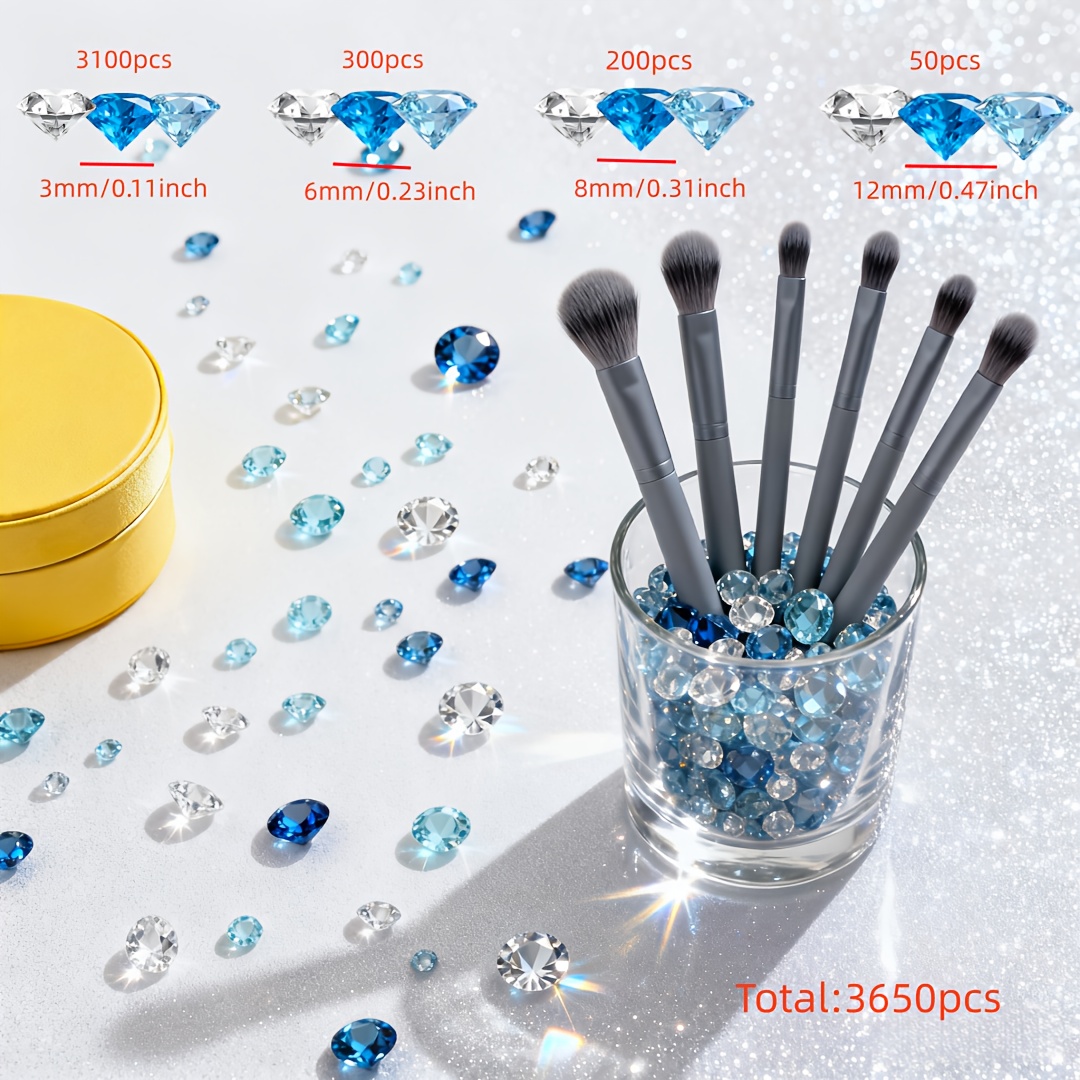 E-shop 3650 Stück Diamant Deko Acryl Diamant Tischdeko Streu Kristalle für Tisch für Vasenfüller Party Tisch Klare Blau, Sortierte Größen, Vasenfüller