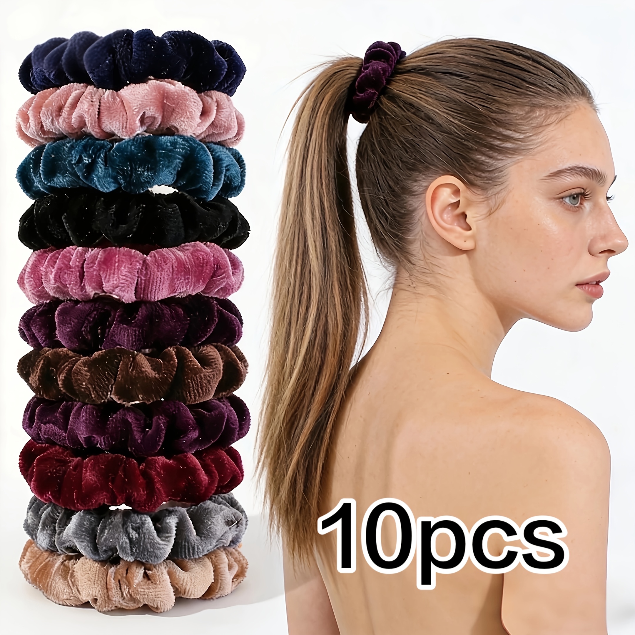TEMU 10pcs Fashion Velvet Solid Color Small Hair Ties Hair Accessories High Elasticity Hair Bands
