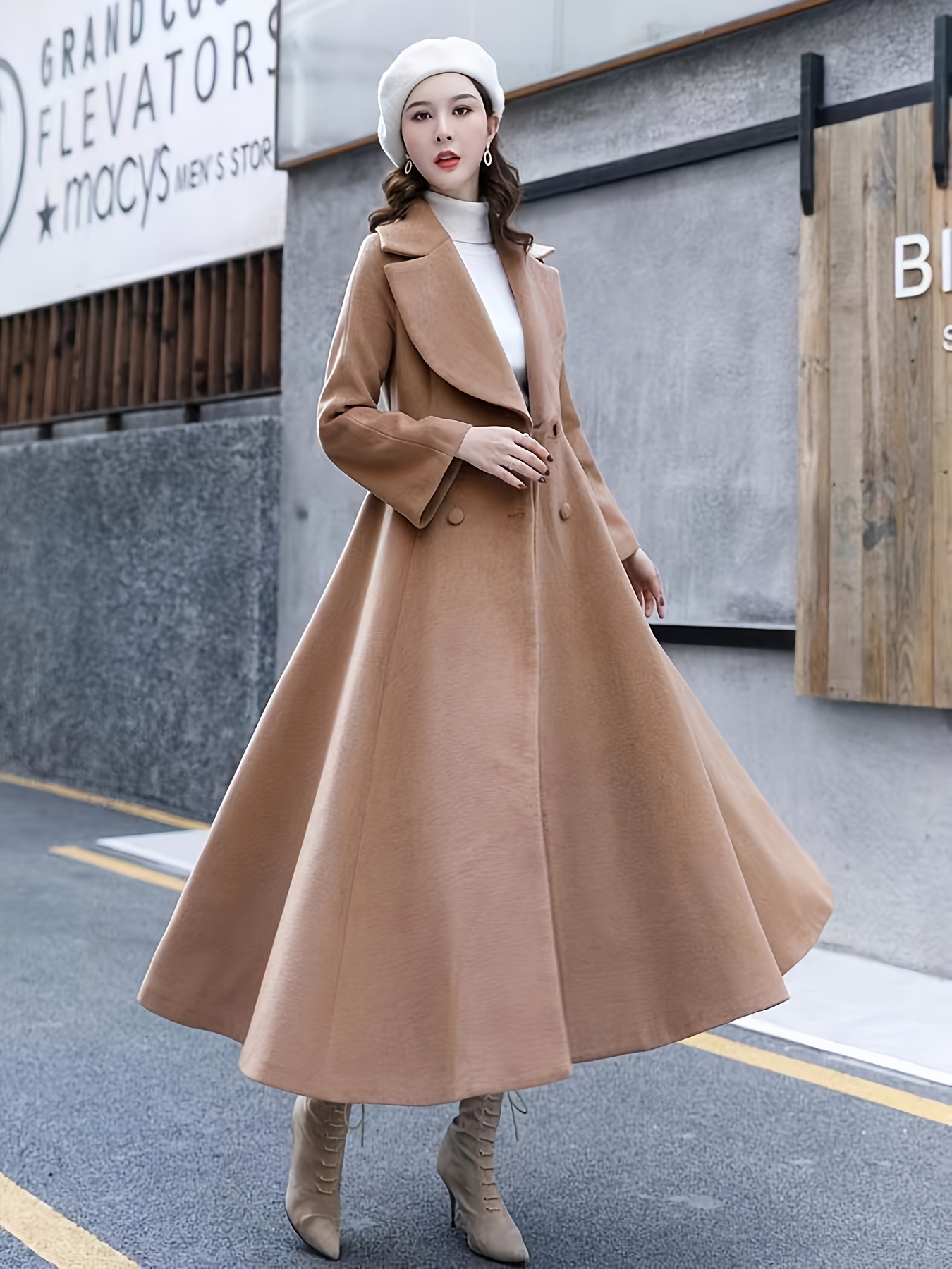autumn winter directional solid color large lapel long coat - Temu