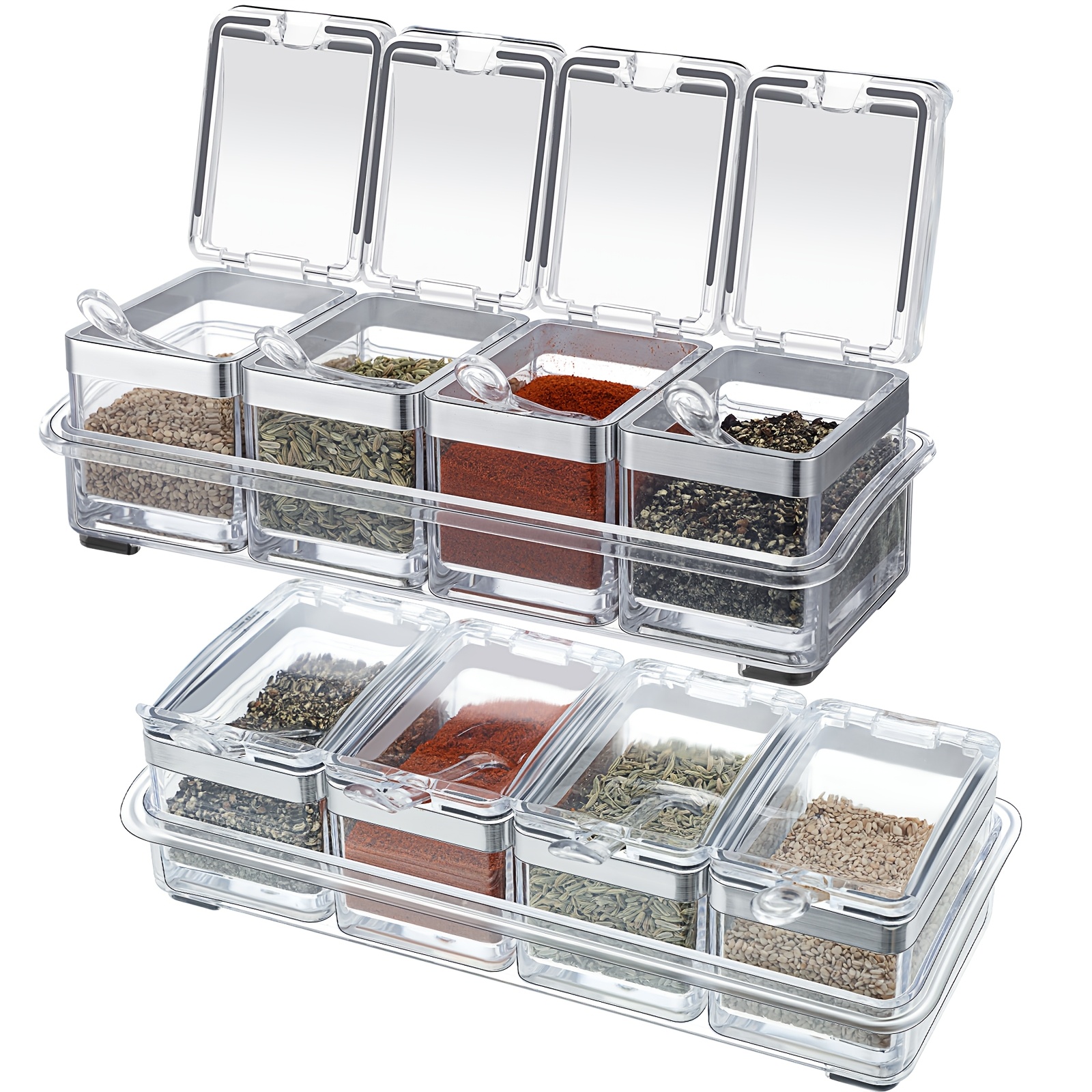 8pcs clear acrylic spice organizer set with lids spoons transparent seasoning containers for kitchen storage ideal for spices salt sugar and condiments Product details 1