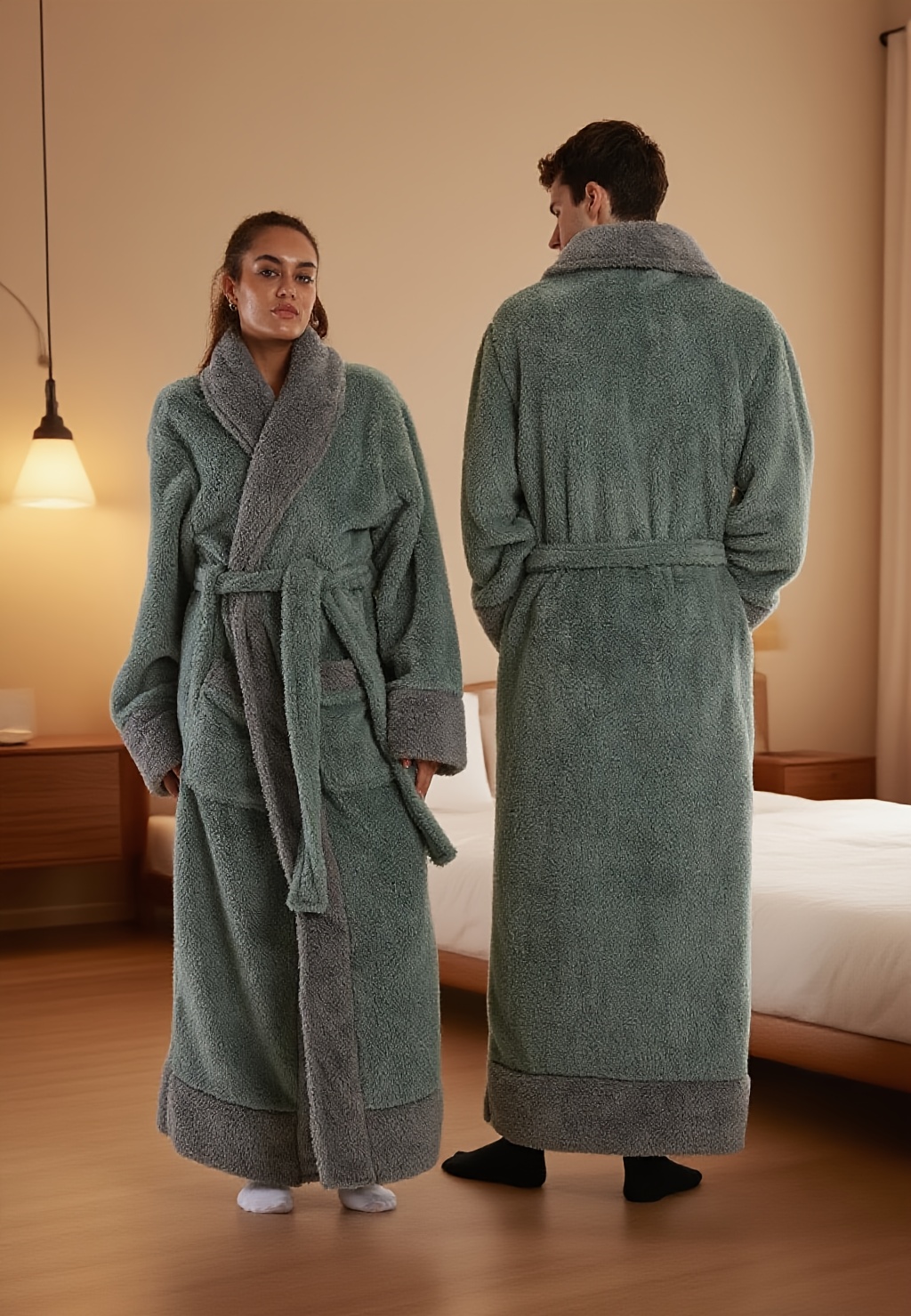 2025   plush bathrobe soft and  able   design large collar warm long sleeves convenient pockets adjustable waistband essential for   Product details 8