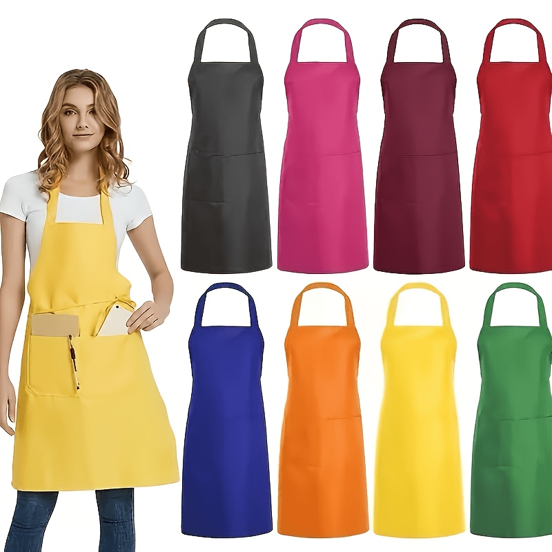 TEMU 8pcs Assorted Aprons, Mixed Colors, With 2 Pockets, Solid Color Bib Aprons, Chef Aprons