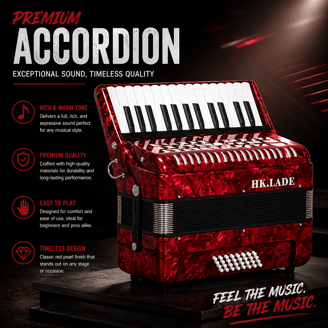   red 32 button 32   accordion suitable for beginners bajan   lightweight and portable for   performance and practice high quality materials produce a   a professional level instrument