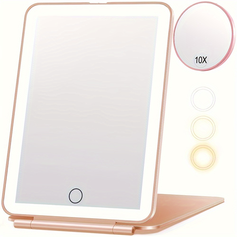 

Makeup Mirror For Travel With 10x Magnifying Mirror, Vanity Mirror With Led Lights, 3 Colors Light Modes, Dimmable Touch Screen Rechargeable