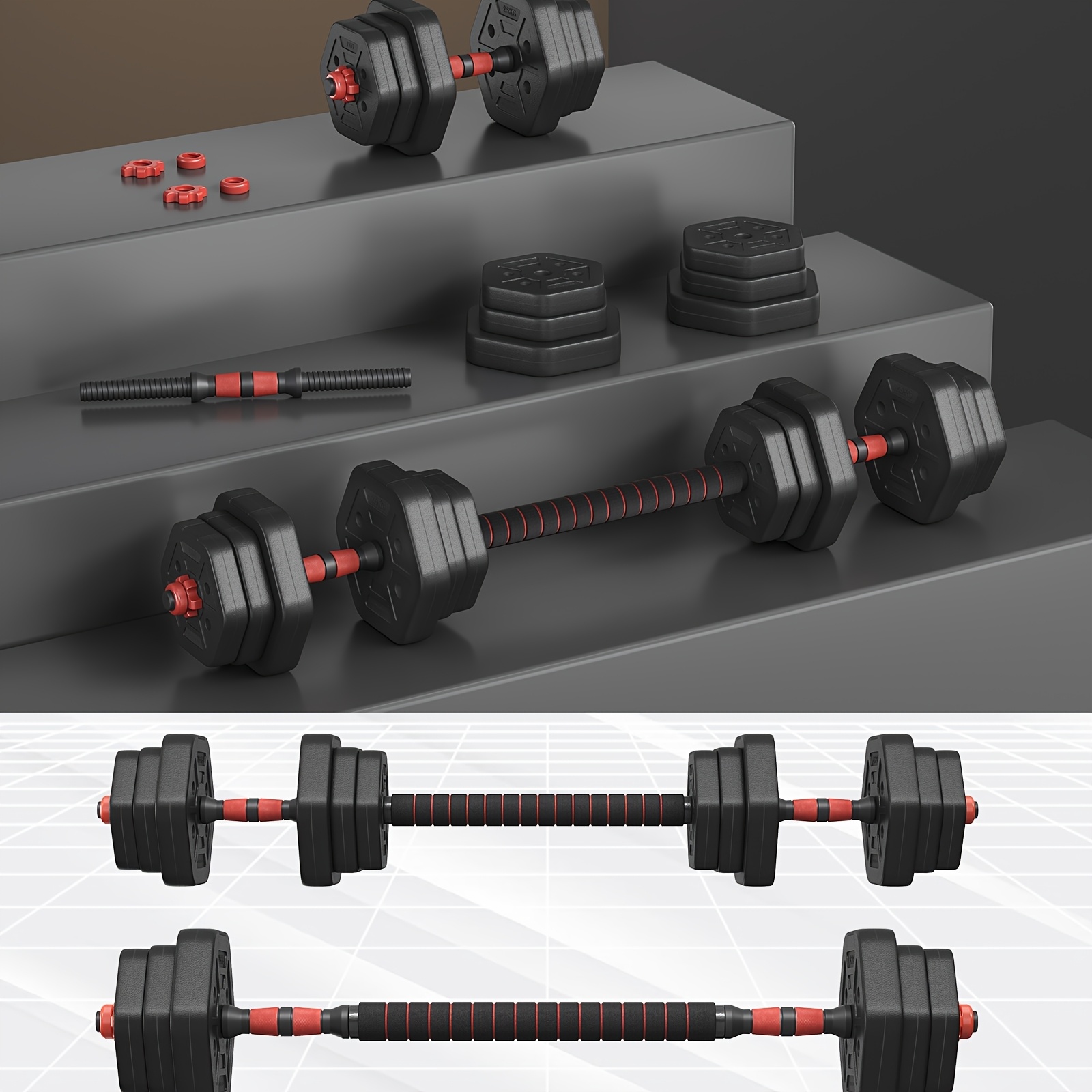 Halterset met verbindingsstang, zeshoekige halterset, 20 kg,