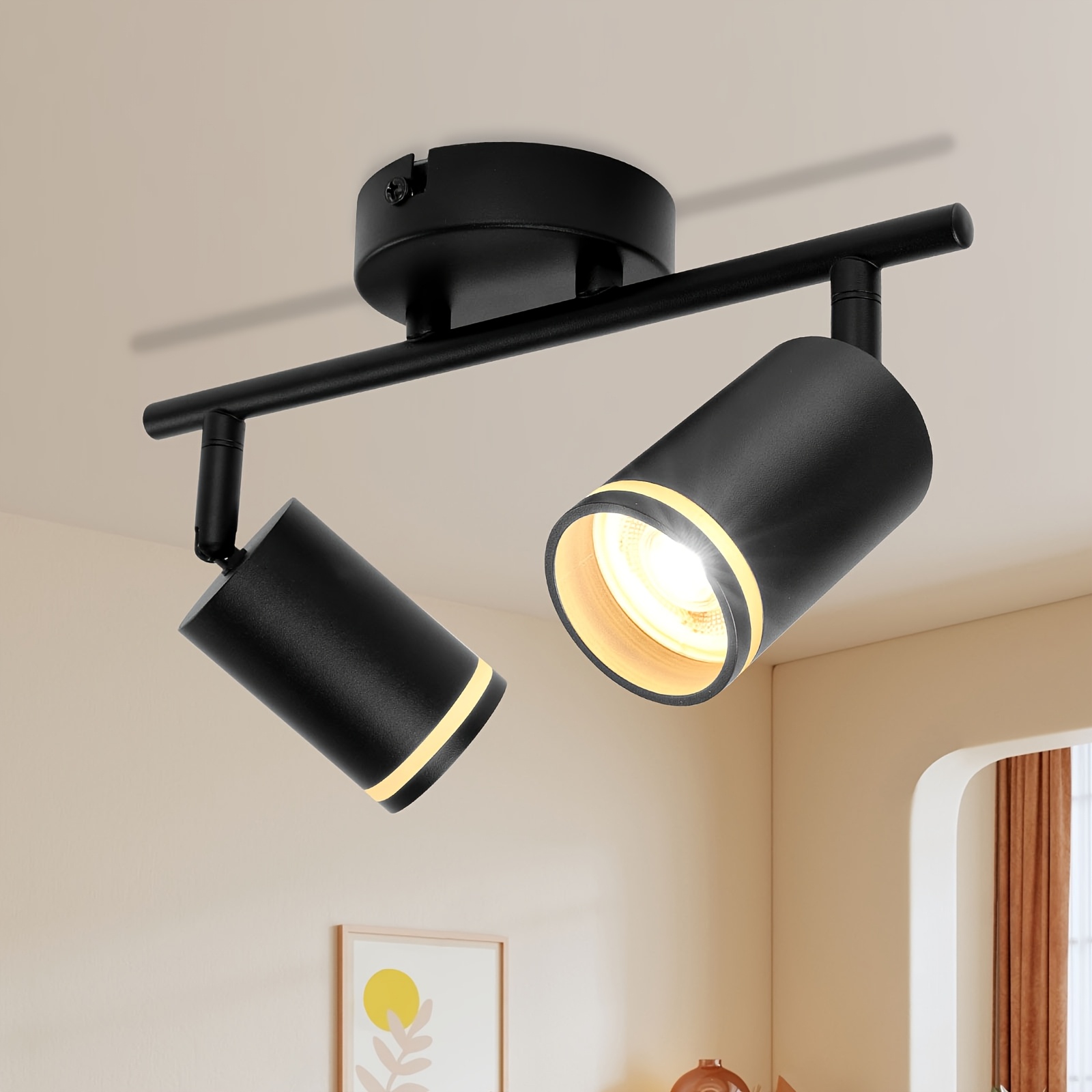 Uring Black And Led Ceiling Spotlight Featuring A 2 Lighting Kit, Gu10, Of 350° Rotation, Ideal For Bedroom, Living Room, And Kitchen Ceilings, Excluding Bulb