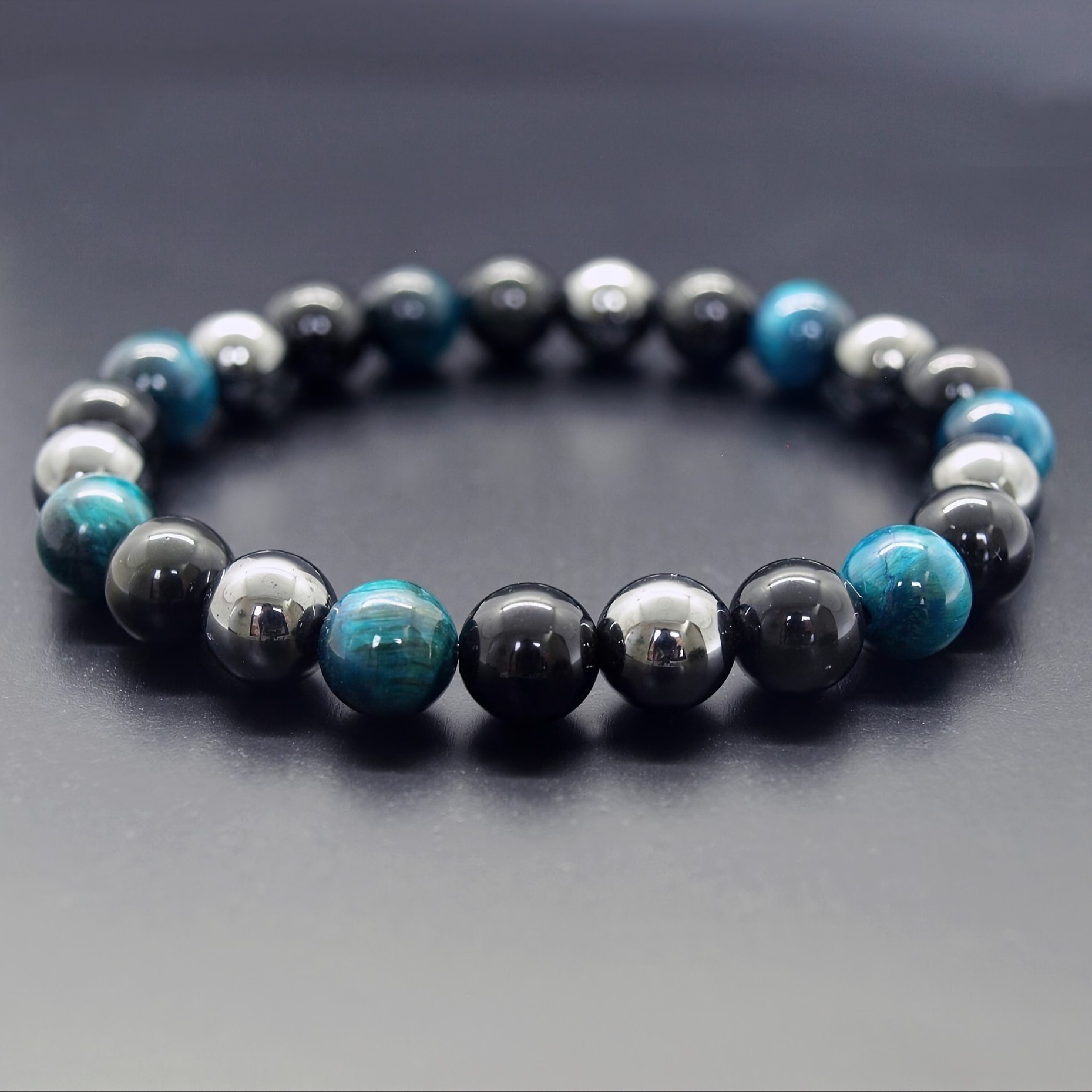 

1pc Natural Stone Bracelet 8mm Eye, Obsidian, Hematite Round Handmade Beaded Vintage Men Women Fashion Jewelry Accessories Holiday Gift For Him