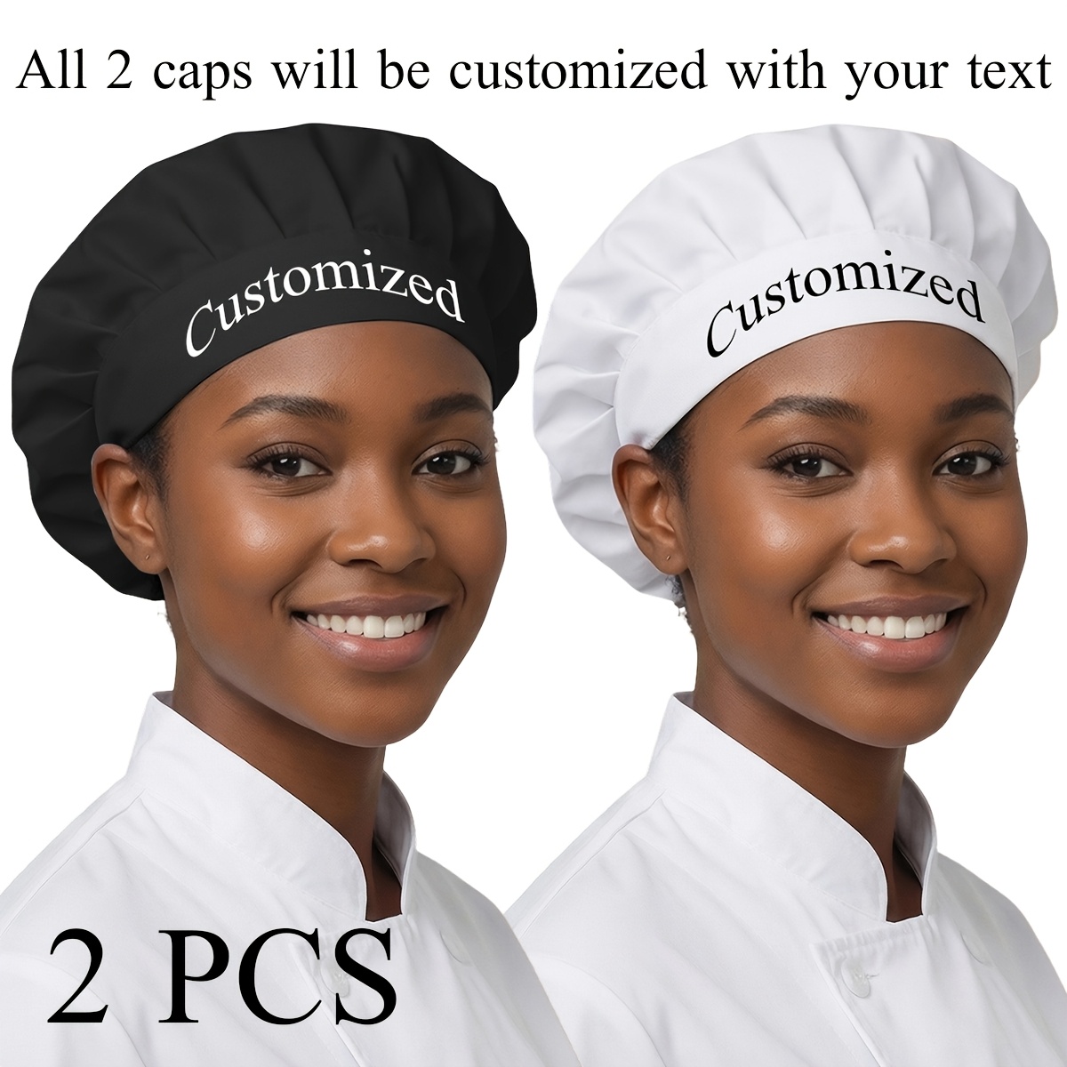 TEMU 2pcs Customized Names Or Text, Custom Chef Hats - Adjustable Short Brimmed Hats For Men And Women, Washable And Reusable, Made Of Nylon, In