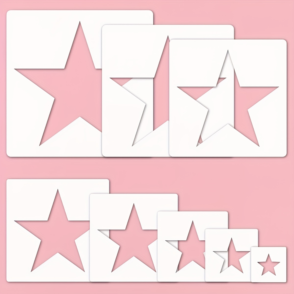Image of 8pcs Set Of Large Star-shaped Templates, Plastic Star-shaped Templates, Suitable For Sizes Of Wall, Wood, And Paper Art Projects, Hand Painting Tools, Home Decoration