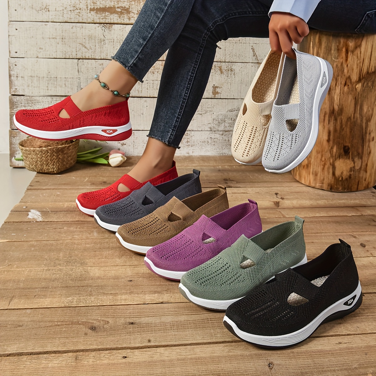 Shoes * Casual Sneakers for Women * in Purple, Green, Black, Dark Green,  Gray, Dark Gray, Red, Khaki, and Beige. Light-colored Slip-on Classic  Women's Shoes with a Cute Round-toe Design, Suitable for ...