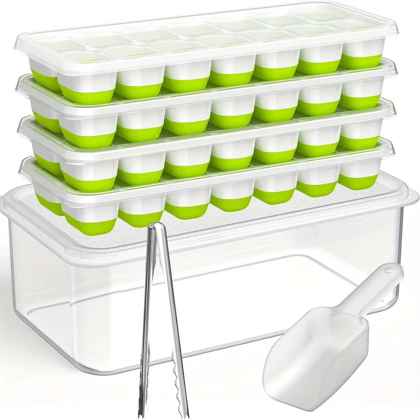TEMU 7pcs Ice Tray Set With Lids And Ice Storage Box, Refrigerator Silicone Ice Tray With Ice Container, Stackable Ice Tray With Ice Bucket, Ice