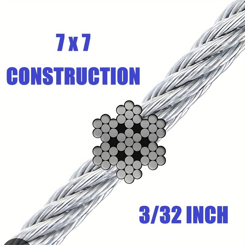 100ft Of 3/32" 304 Stainless Steel Wire Rope – 7x7 Strand, 100 Ft Length