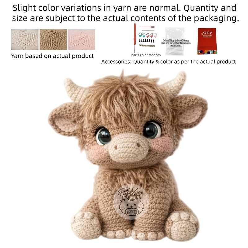 Image of 1 Set, Cute Scottish Baby Cow Knitting Diy Material Pack, Designed For Beginners, Easy To Master. It Adopts Amigurumi Weaving Technique, . It Contains Detailed English Instructions -by-step Video