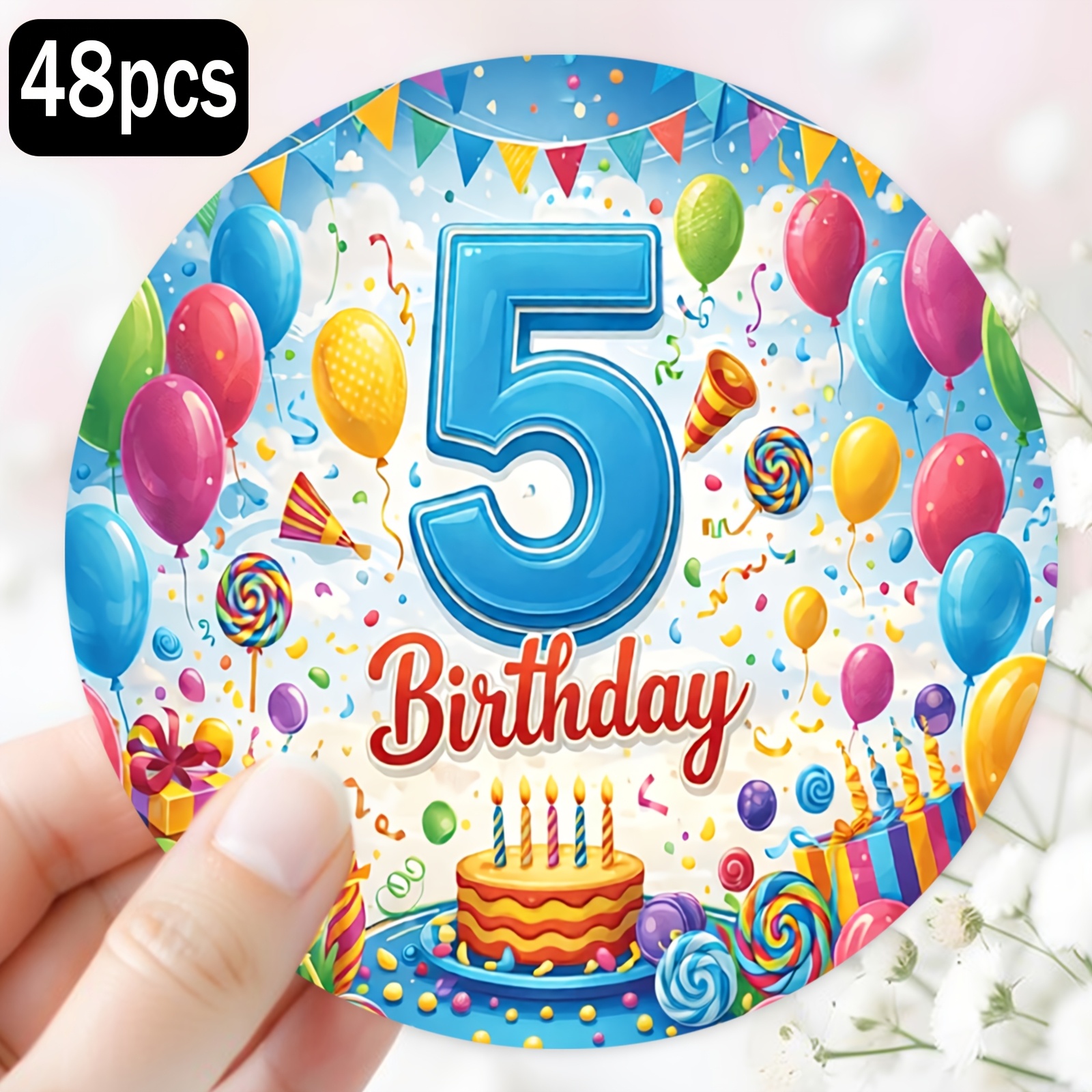 item picture 2d flat 48pcs round stickers festive 5th birthday celebration decorative   design for party favors and gift wrapping tags gift for birthday supplies