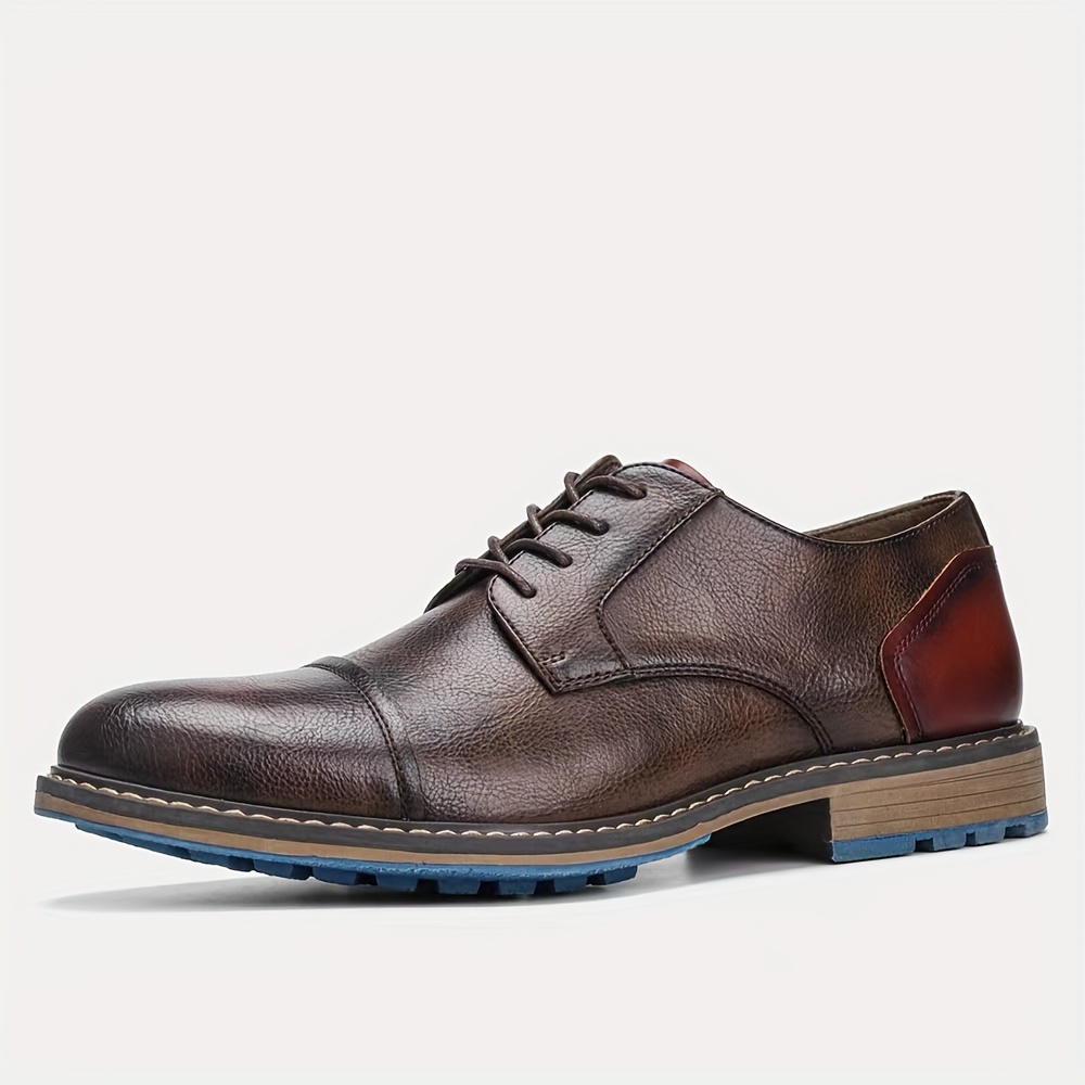 British Distressed Business Casual Shoes Men's Dress Shoes Color-blocking Derby Shoes Trendy Men's Shoes