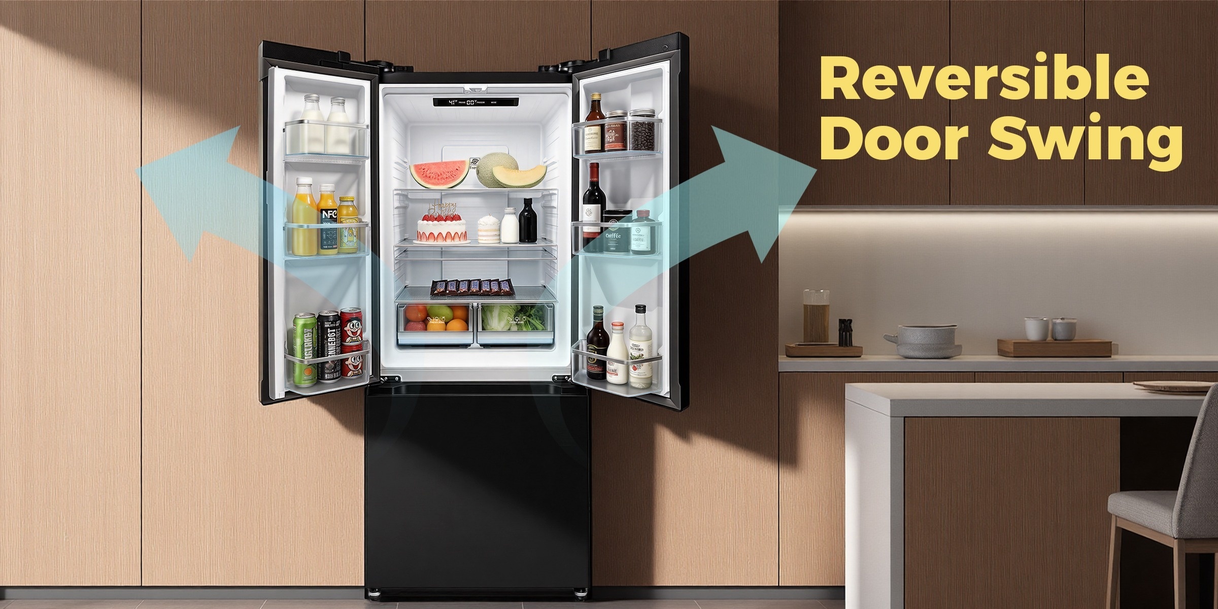 french door fridge 17 7cu counter depth french door refrigerator 17 7 cubic feet capacity three door design stainless steel adjustable thermostat automatic   Product details 1