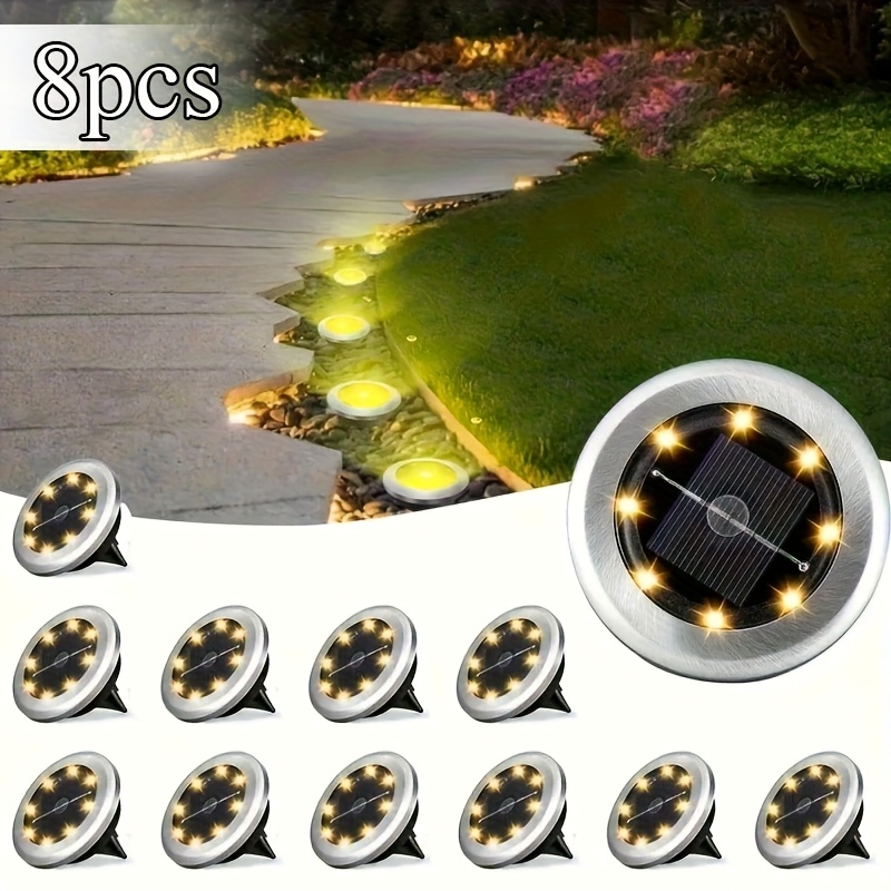 TEMU 8pcs Solar Ground Lights - Geometric Outdoor Landscape Lights With 8 Rotating Discs, Warm White With Adjustable Brightness, Rechargeable