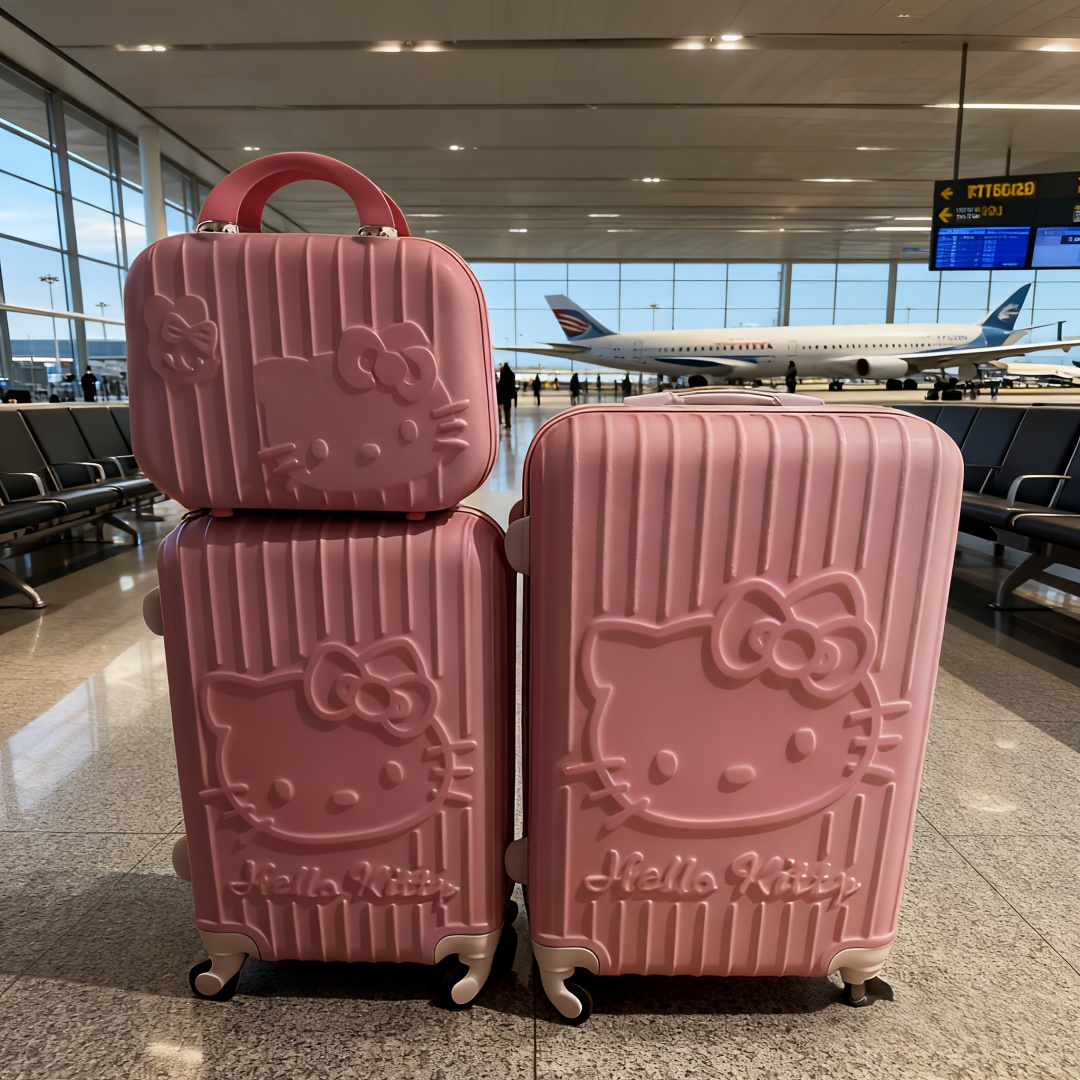 E-shop Weihnachtsgeschenke Hello Kitty Rosa Gepäckset Hartschalen-Koffer, erweiterbar, leicht, mit Spinner-Rädern, TSA-Schloss, Teleskopgriff