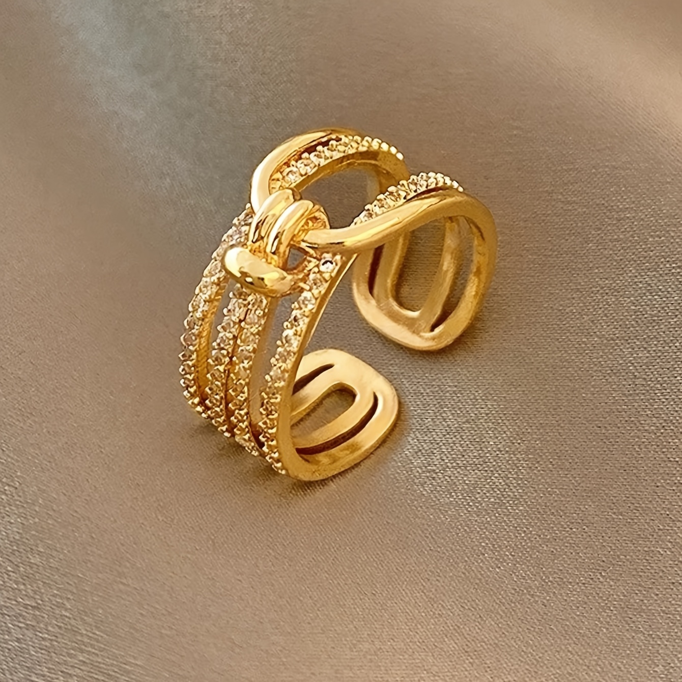 Image of 1 Fashionable, Personalized, High-end Artificial Zirconia-encrusted, Designed, Open, Adjustable Copper Women' Ring Suitable For Parties And Gatherings