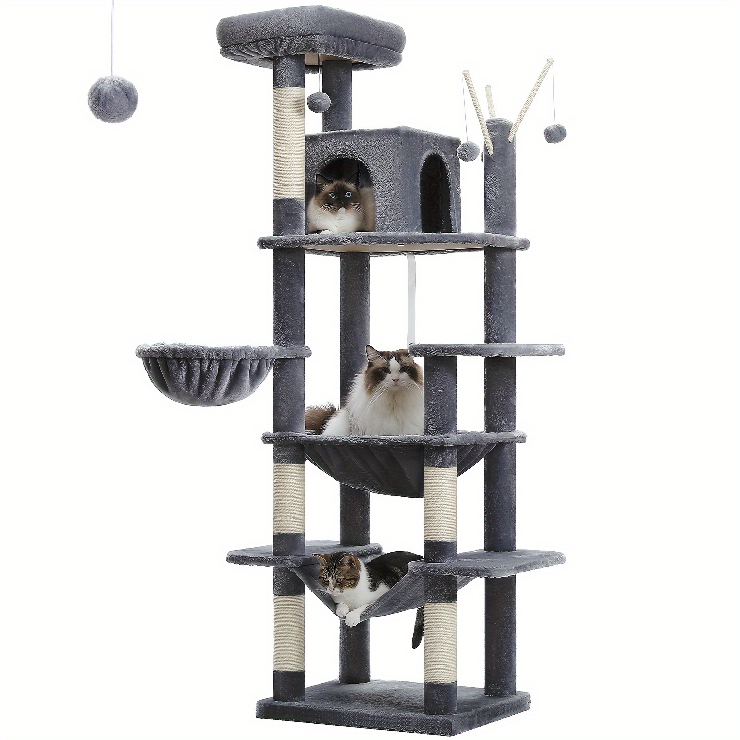 TEMU Road Multi-level Cat Tree 175cm With Super Large Hammock (50*40cm), Tall Cat Tower For Large Cats With Scratching Posts, Cat Condo And Large Top