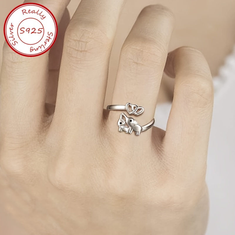 

S925 Silver Cartoon Personality Elephant Heart Ring European And Premium Temperament Accessories Gift For Boyfriend