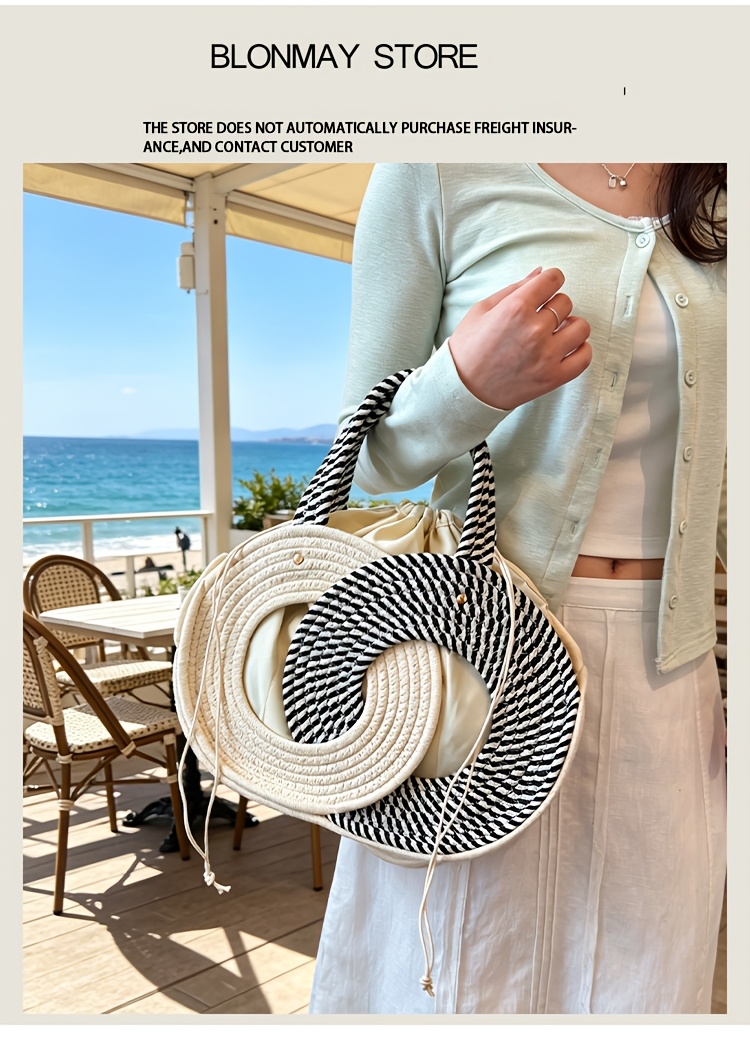 Women's Single-Shoulder Bag, Fashionable Color-Block Woven Bag, Beach Bag, Handbag, Large Capacity, Versatile, Travel, Vacation, Tote Bag, Crossbody Bag, Hand-Carry Bag, Shopping Bag