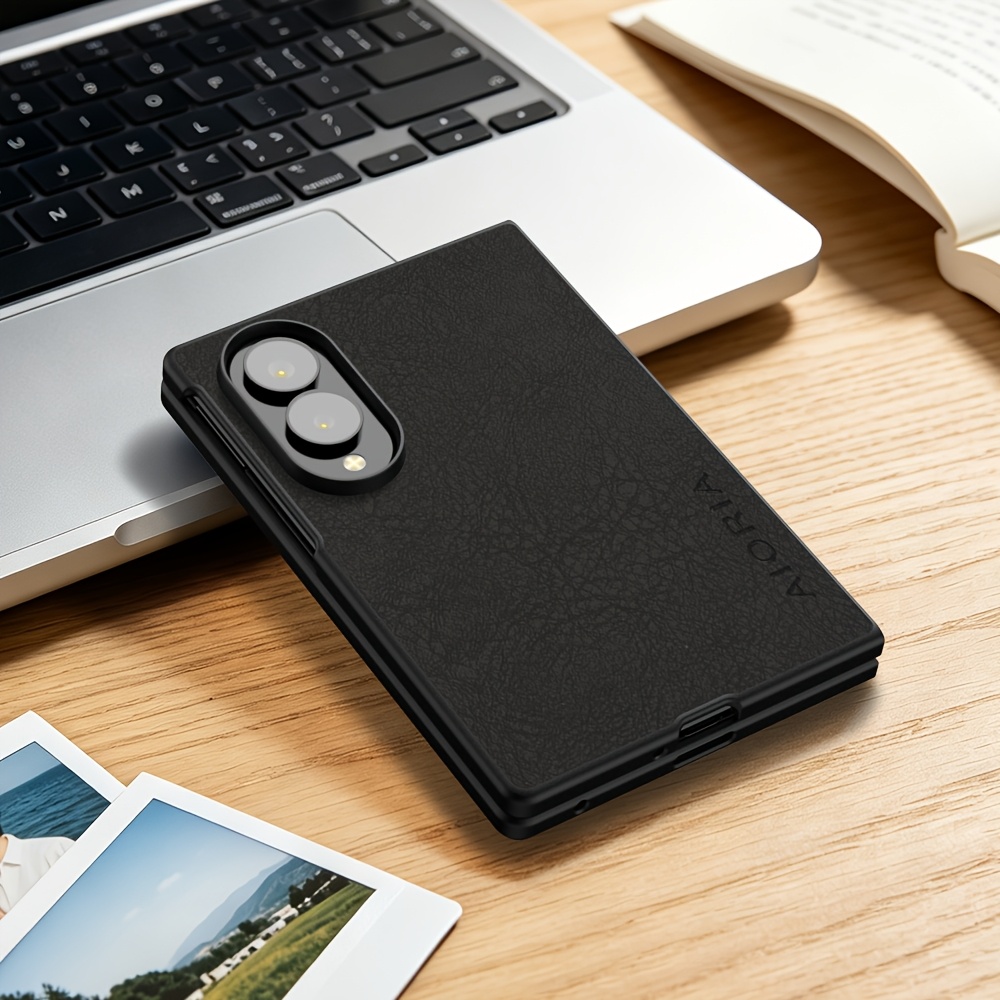TEMU Coque de téléphone - Coque de téléphone de luxe rétro en similicuir pour Samsung Galaxy Z Fold 8 Ultra, couverture arrière rigide avec bumper