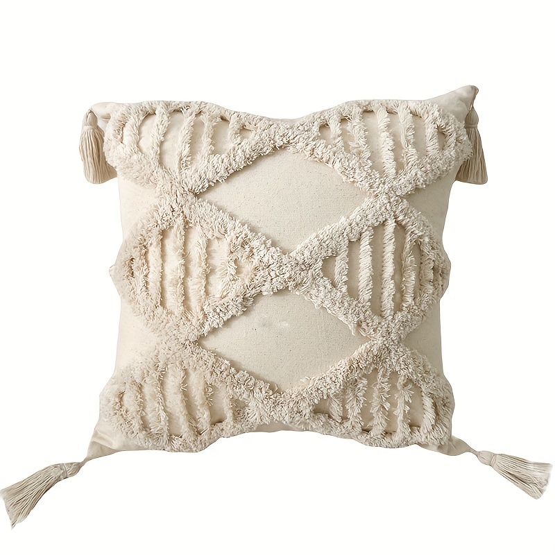 1pc Boho Embroidered Decorative Throw Pillow Cover, Moroccan Geometry Punch Cushion Cover, Farmhouse Punch Pillow Cover for Sofa Bedroom Decor, Cozy Modern Home Decorations Pillowcase, Without Pillow Insert, 45.72X45.72 cm