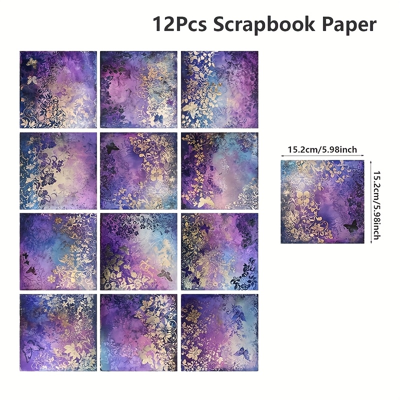 E-shop 12 Stück, Goldenes Schmetterlings-Lila Blumen -, 15.2*15.2 cm, Säurefreies Bastelpapier, DIY Album Geschenkverpackung Dekorpapier, Wohnzimmer