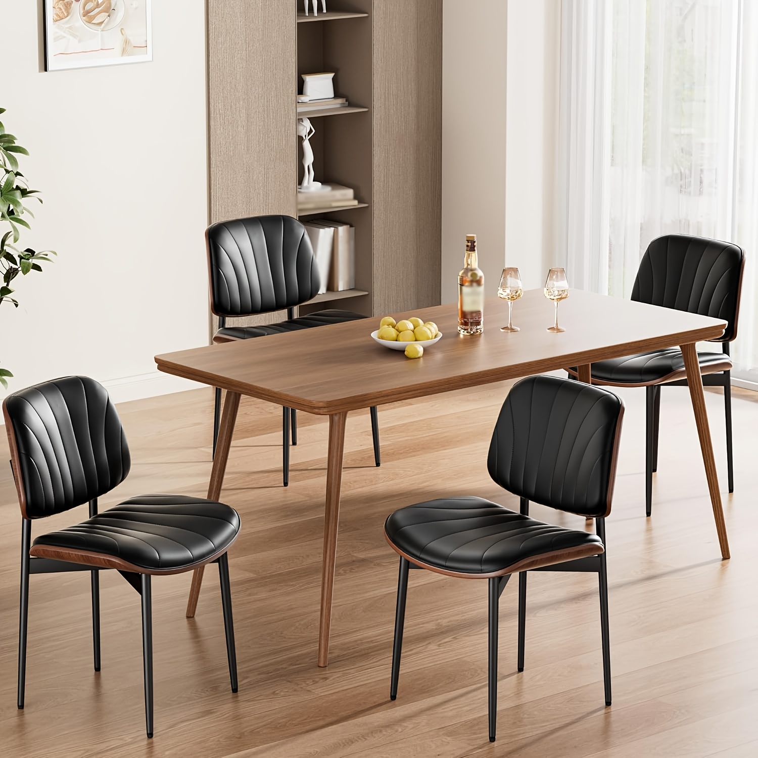 Padded Seat & Backrest - Modern Faux Leather Dining Chairs - Set Of 2 - Metal Legs with Adjustable Feet - for Kitchen, Dining Room, Office