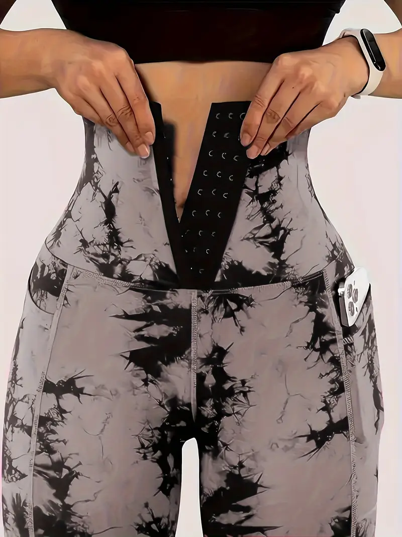 womens high waist printed athletic leggings with front for yoga and workout non transparent high stretch details 7