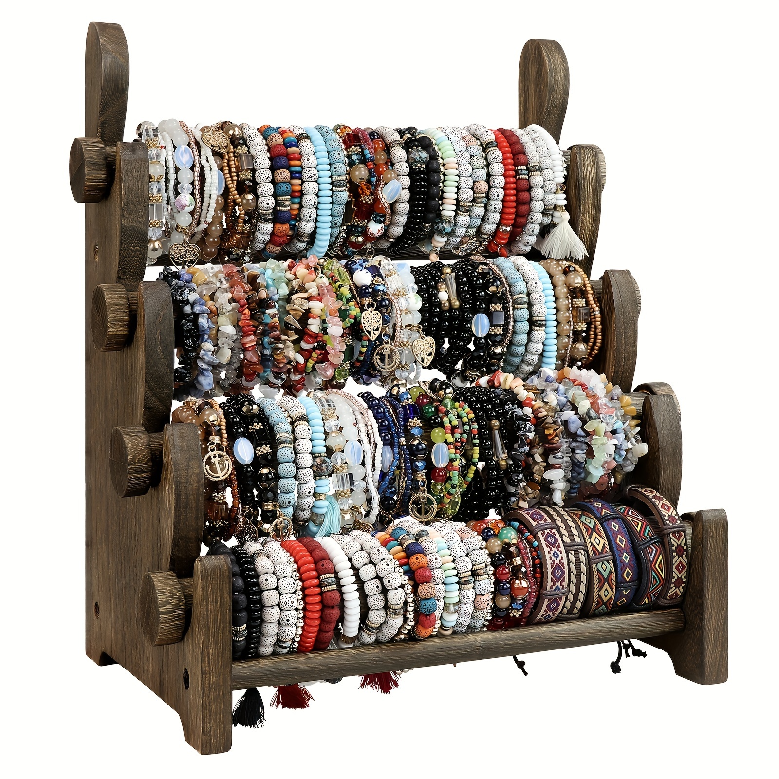 

Wooden 4 Tier Bar Jewelry Holder Stand, Display Organizer, For Bracelet Bangle, Mother's Day Gift