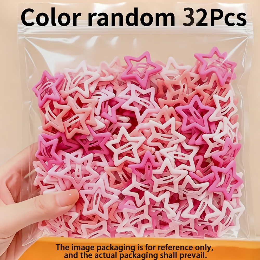 TEMU 32/42pcs Random Color Pink Series Star Cut-out Hair Clips, Matte Pentagram Bb Clips, Sweet Girly Simple Hair Fixing Versatile Cute Side Bangs