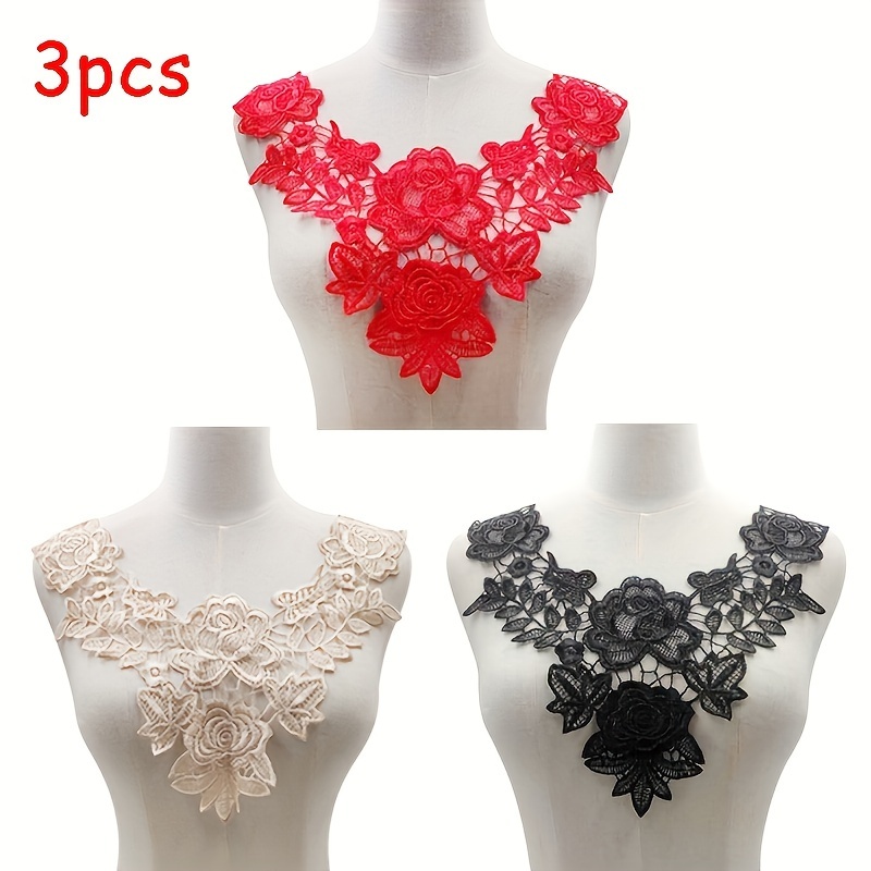 

3pcs Elegant Lace Embroidered Collar - Diy Lace Cutout Lace Collar Accessories For A Chic Look