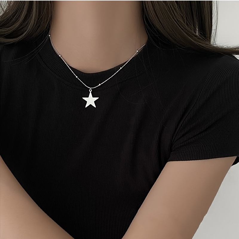 

Simple Pentagram Pendant Beads Chain Necklace For Girls, Cool Star Pendant Clavicle Chain, Eid Al-fitr Decoration