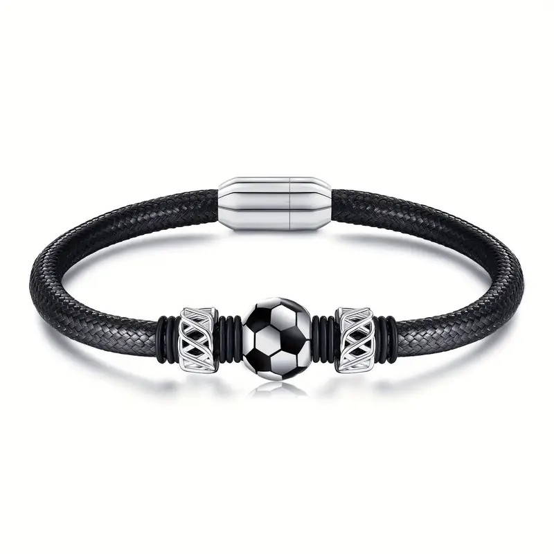 soccer bracelet sterling leather football Temu