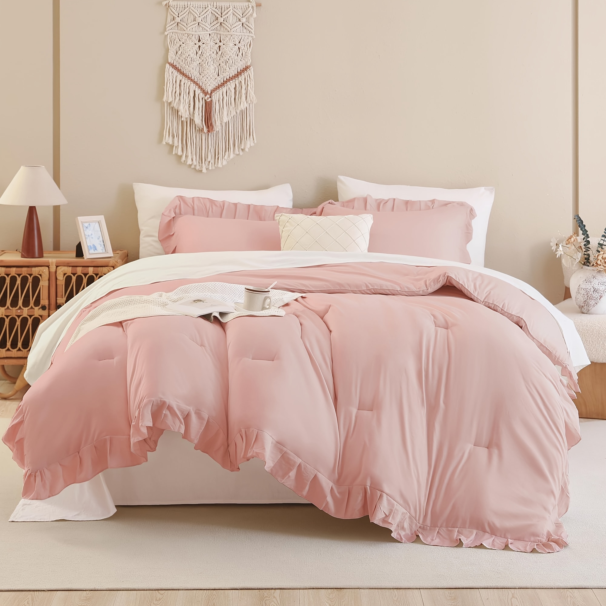 

2/3pcs Comforter Set (1 Blush Comforter /2 Pillowcases) Vintage Bedding Soft Fluffy Comforter Set All Season