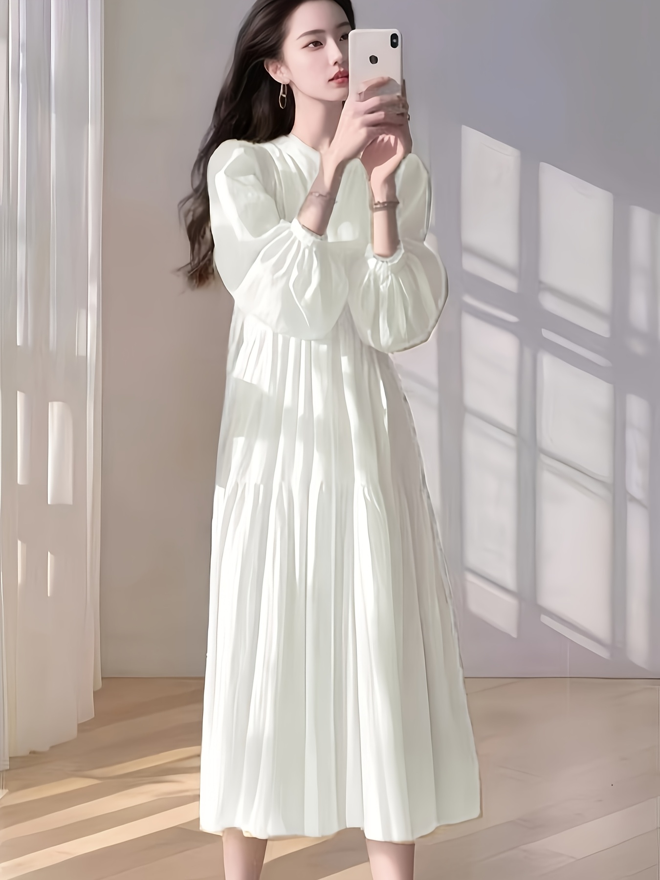 chic french inspired shoulder midi dress women elegant Temu