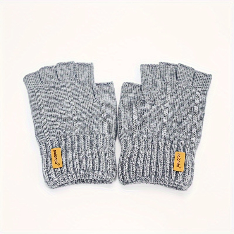TEMU New Knitted Solid Color Half Finger Gloves For Men And Women Winter Cold And Warm Outdoor Gloves