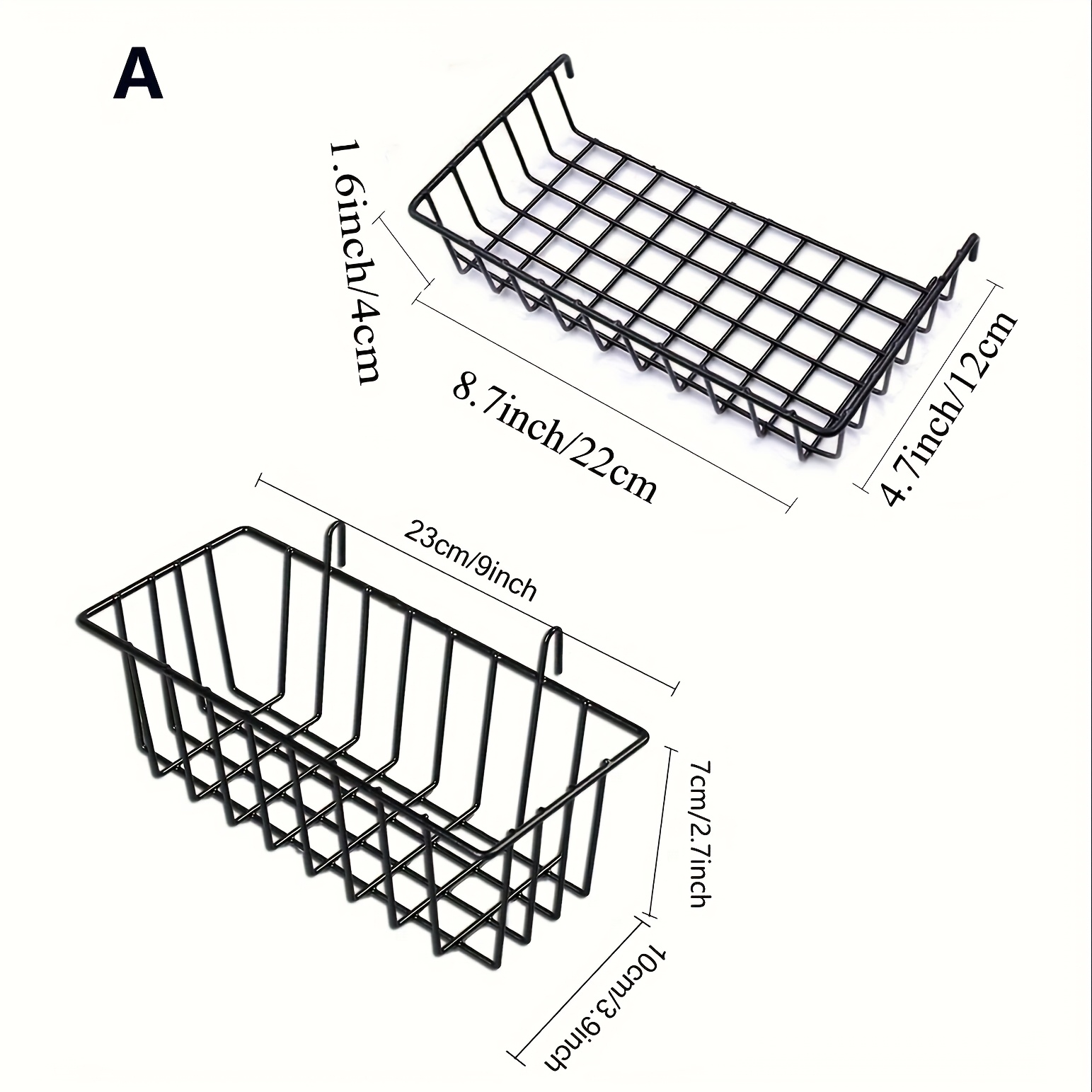 Image of 2pcs Metal Wire Wall Baskets With Hooks - , Perfect For Storage & Display Of Photos, Plants & Decor In Living Room Or Office