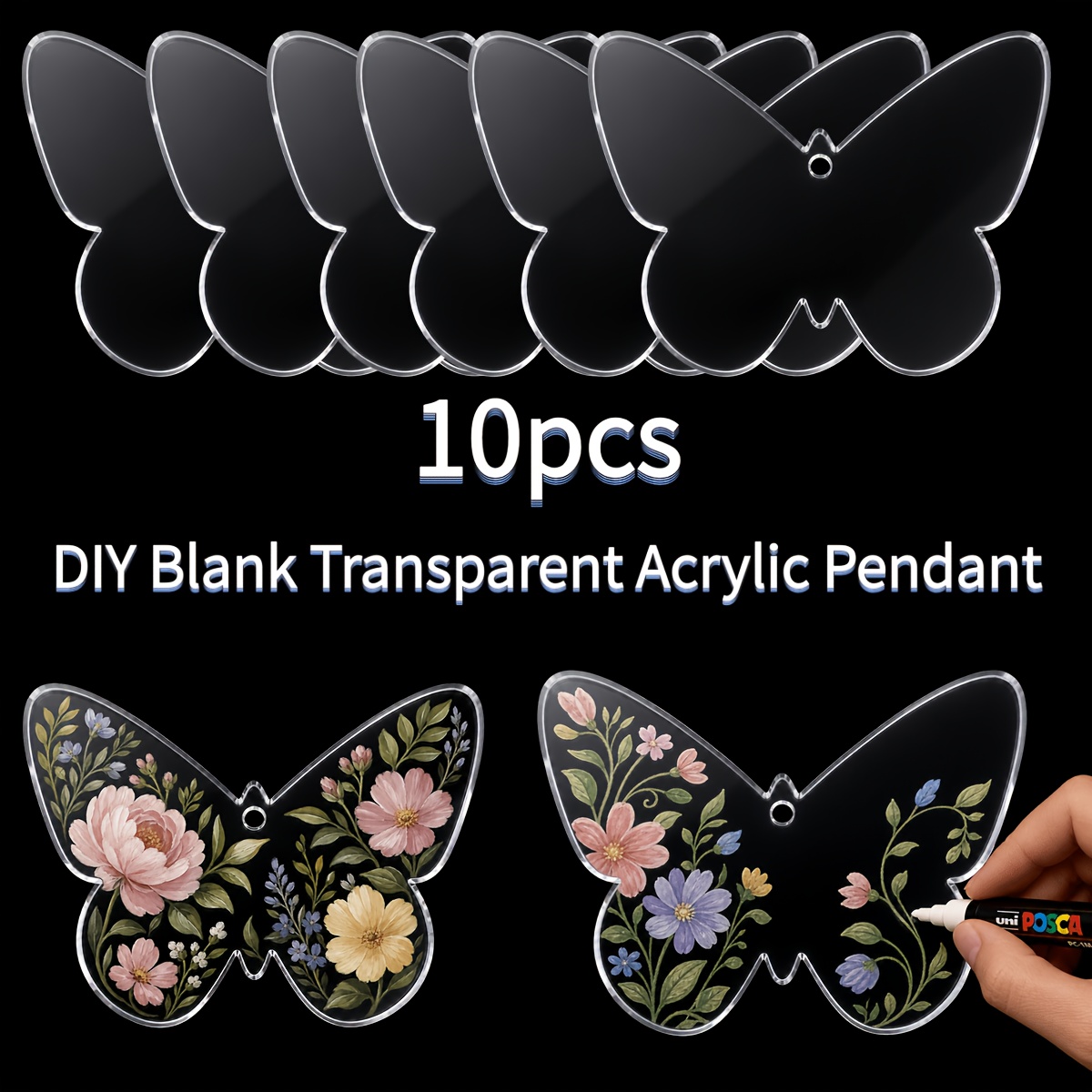 TEMU 2d Flat, 10pcs Set Of Unfinished -shaped Transparent Acrylic Pendants, Blank Diy Craft For Painting And Doodling, Keychain Blanks With Hanging