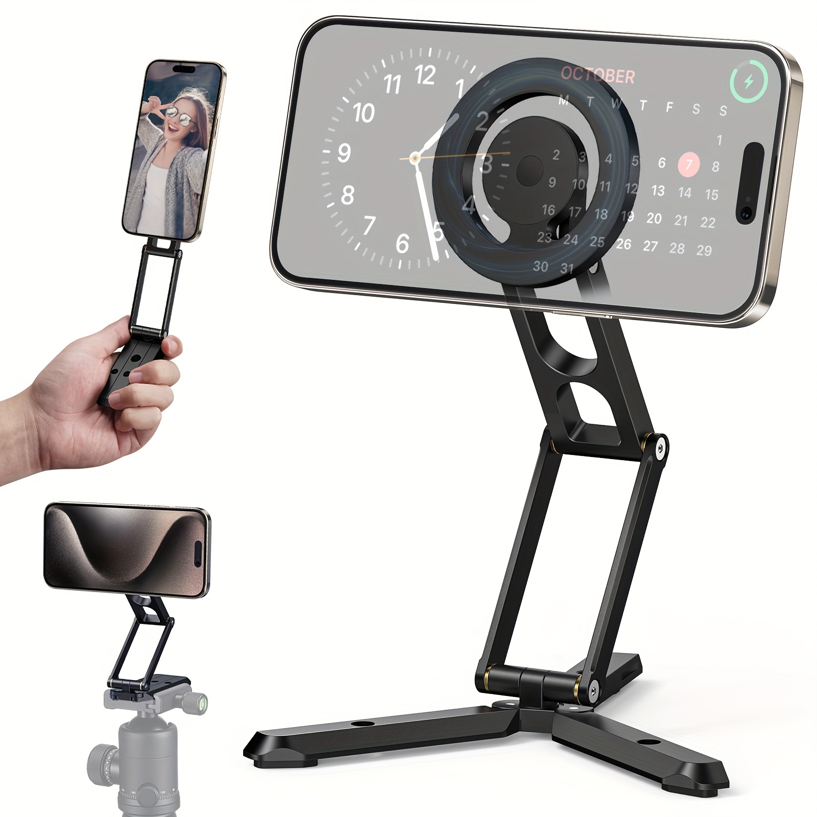 Magnetic Phone Tripod Mount Adapter With Arca Base & 1/4" Screw – 60° Tilt, Compatible With MagSafe IPhones & More