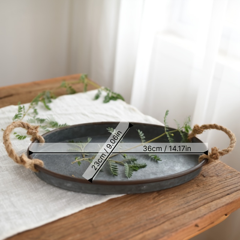 Industrial-style Distressed Iron Rope Handle Thickened Oval Iron Tray, Thickened Iron Tray, Photography Prop Home Decor Piece