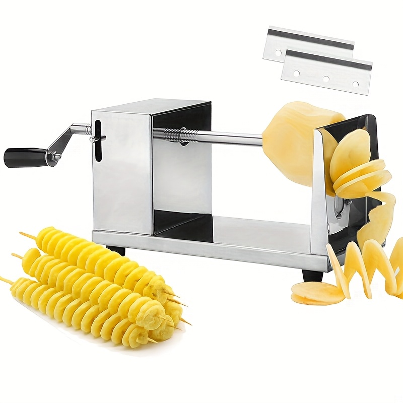 TEMU 1pc Stainless Steel Manual Hand-crank Tornado Potato Spiral Slicer Machine - Square Blade For Uniform Cuts, Durable Rust-resistant Design For