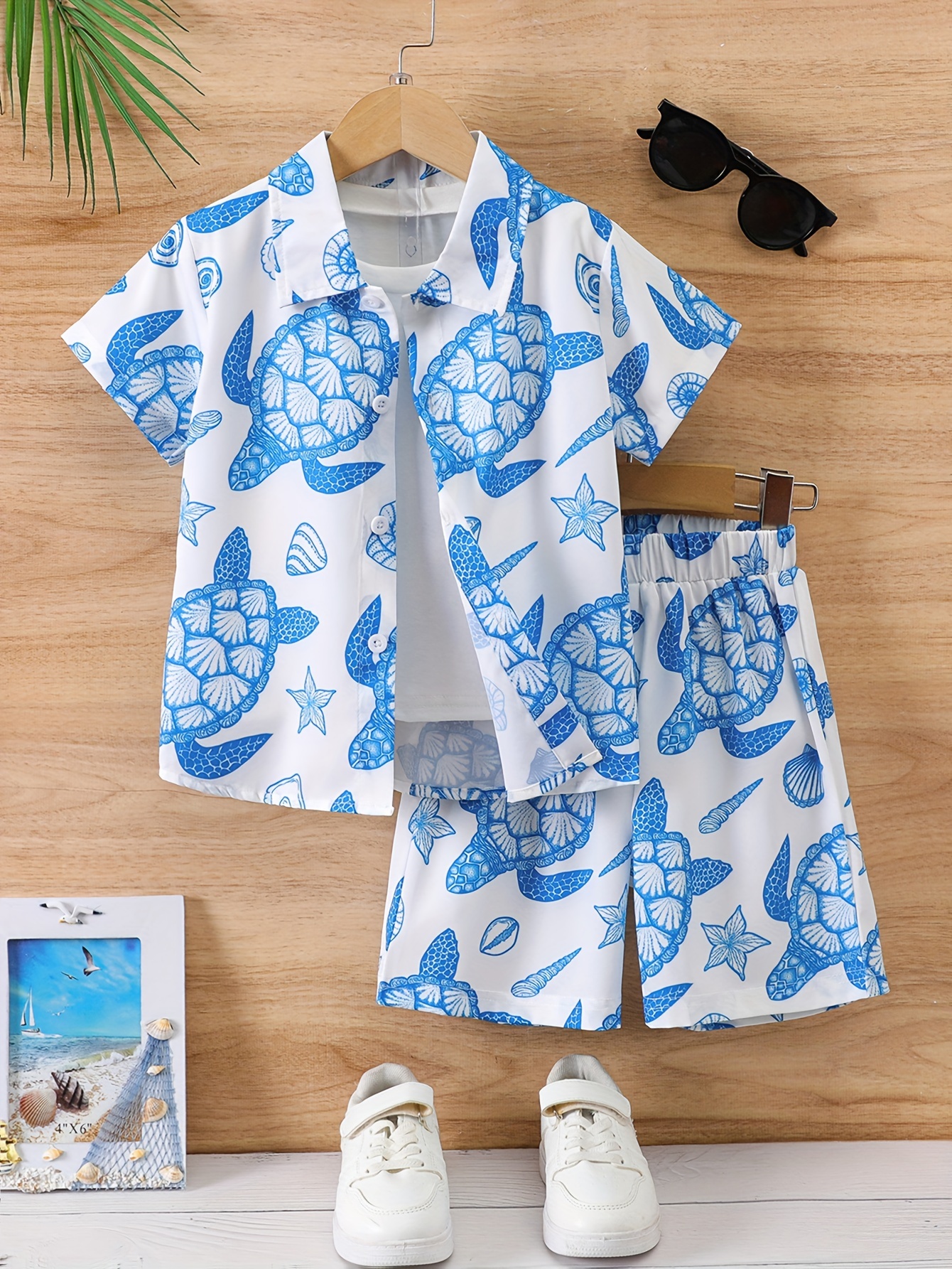 Lilgiuy Little Boys Hawaiian Clothes Summer Print Short Sleeve