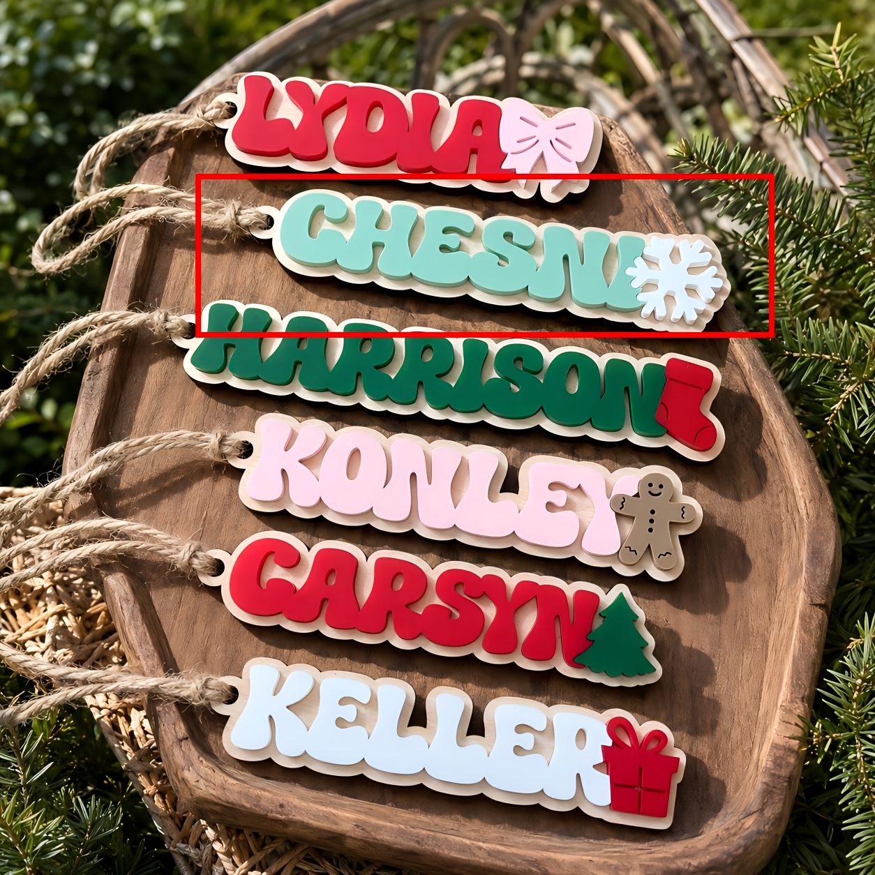 TEMU Premium Personalized Christmas Name Ornament, Custom 3d Acrylic And Wood Tag With Holiday Icon, Handcrafted Double-layer Keepsake For Tree And