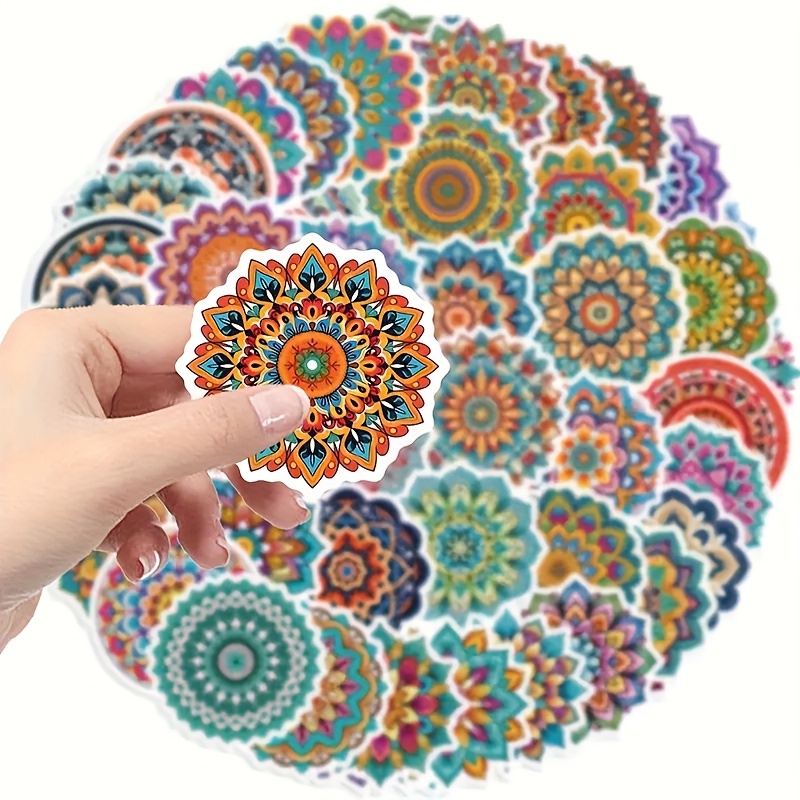 50pcs Bright Mandala Stickers - High Quality, Matte PVC Stickers, Suitable for Laptops, Computers, Water Bottles, Guitars, Mobile Phones, Etc. - Easy to Apply And Reusable, Colorful High Quality Stickers