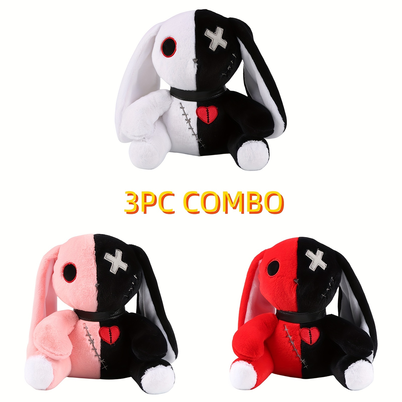 

9.84in 3 Colors Combo Halloween Bunny Plush Spooky Goth Plush Crazy Bunny Plush Bunny Halloween Dreadful Bunny Stuffed Easter Rabbit Animal Pillow Soft Pink Rabbit Huggable Lovely Bunny Dolls Gifts