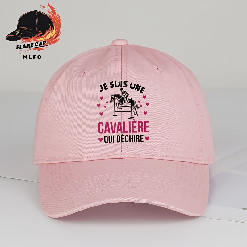 TEMU Casquette de baseball MLFO pour l'équitation, légère, respirante, réglable, à visière souple avec slogan imprimé en français " Une Cavalière Qui